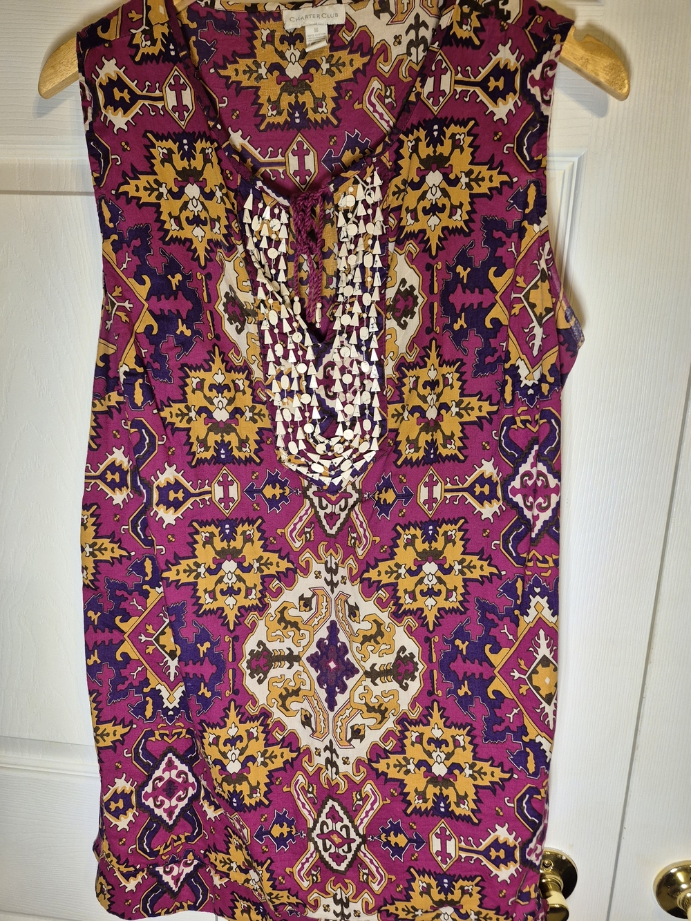 Vibrant Magenta & Mustard Patterned Sleeveless Tunic - Charter Club